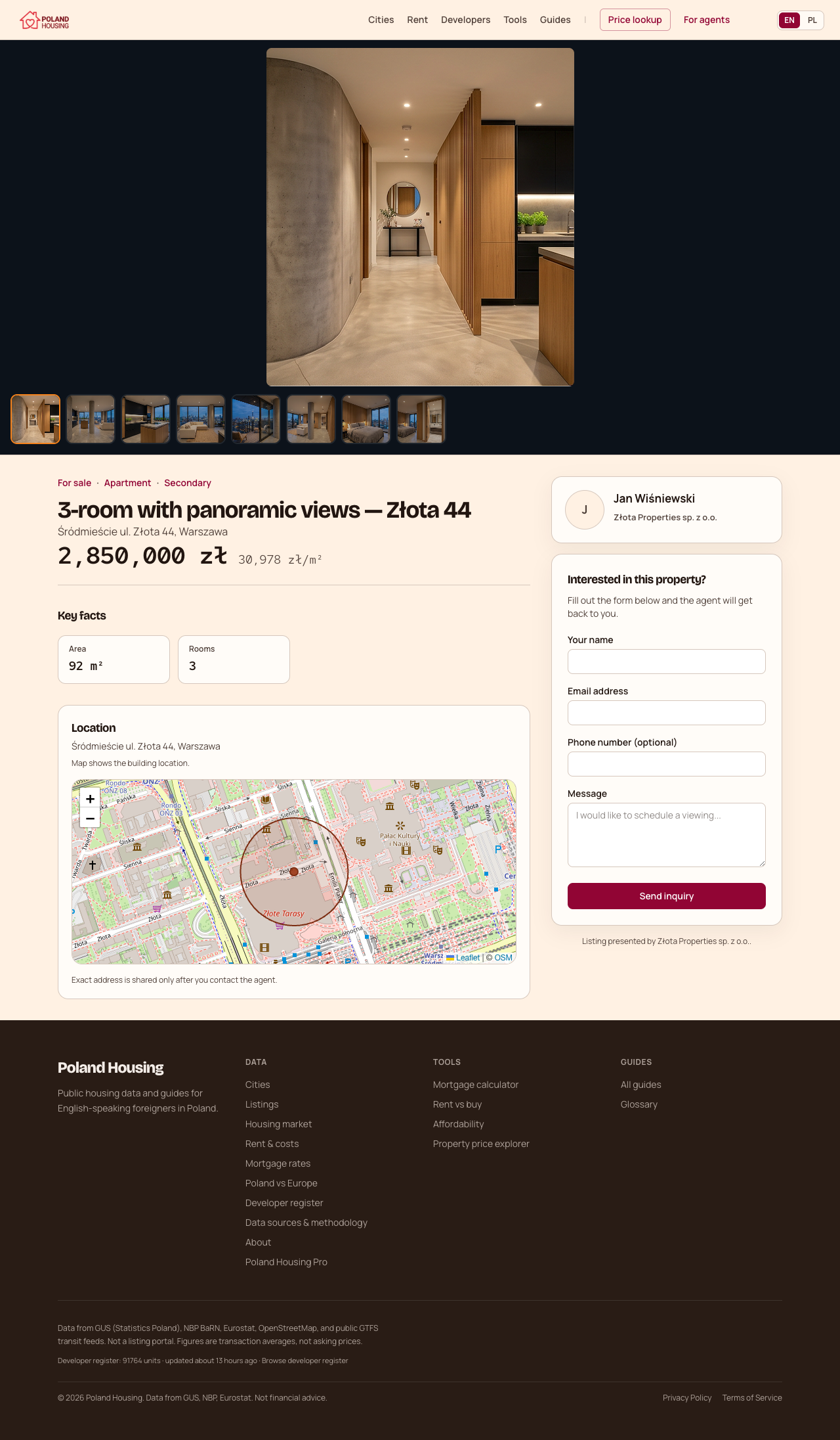 Public listing page: 3-room with panoramic views at Złota 44